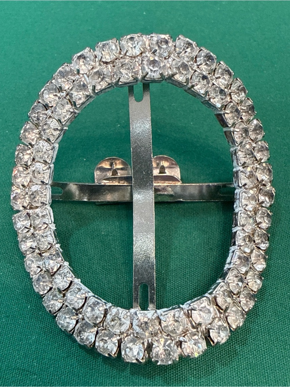 Oval SilverTone Metal Buckle Decorated With 2 Rows Of Clear Rhinestones. 10E